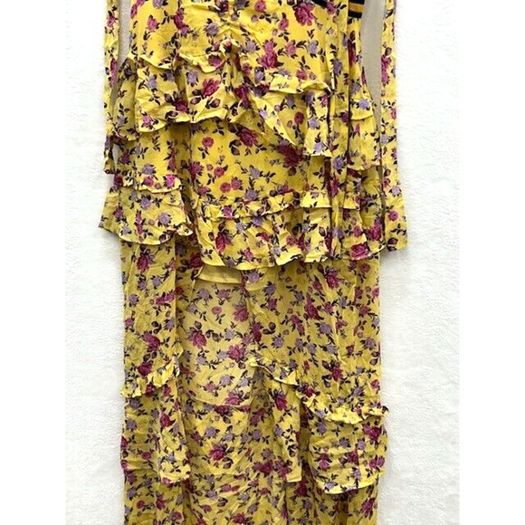For Love & Lemon Womens Maison Floral Dress Ruffle Hi-Low Hem Yellow Size M - Picture 6 of 11